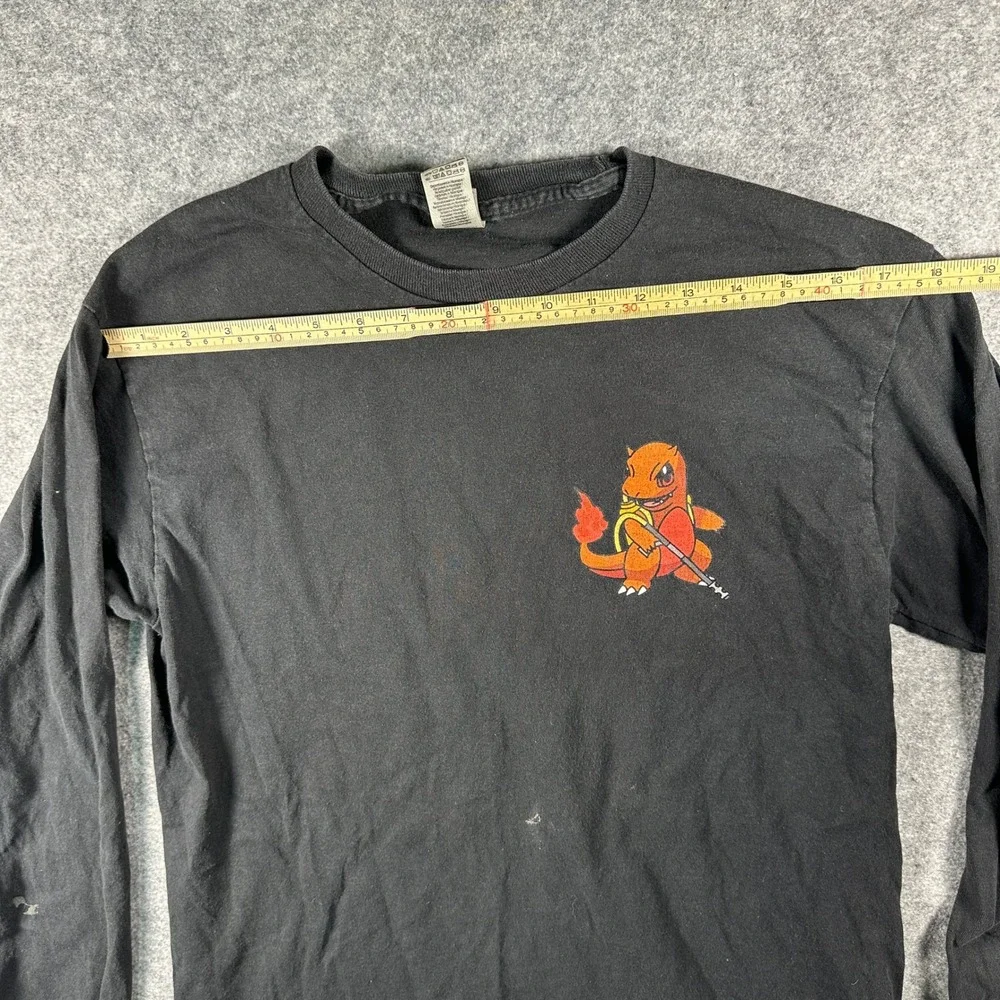 Gildan Mens Charmander HTX Graphic Shirt Medium Black Long Sleeve Cotton